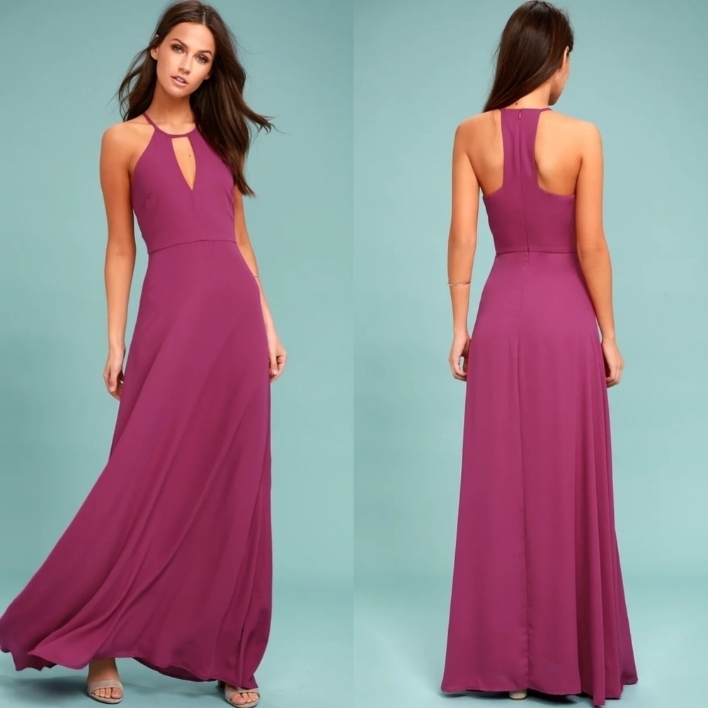 Lulus Beauty and Grace Magenta Maxi Dress L Wedding Party Guest Bridesmaid NWT